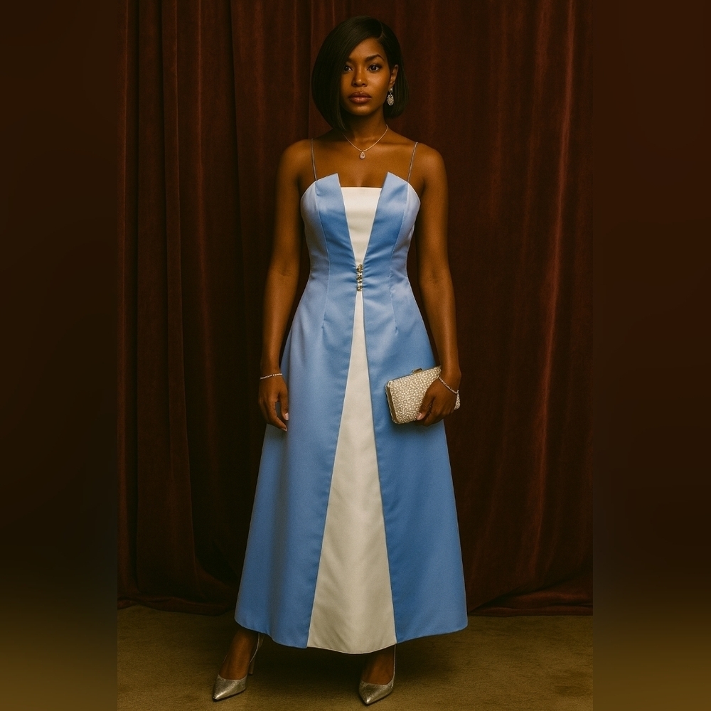 Classic ankle-length dress. Size 6. Blue And White.